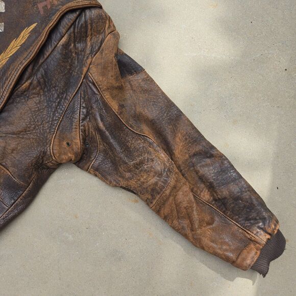 Vintage Leather Flight Bomber Jacket Lafayette Escadrille Squadron Sz 38 XL - Picture 14 of 16